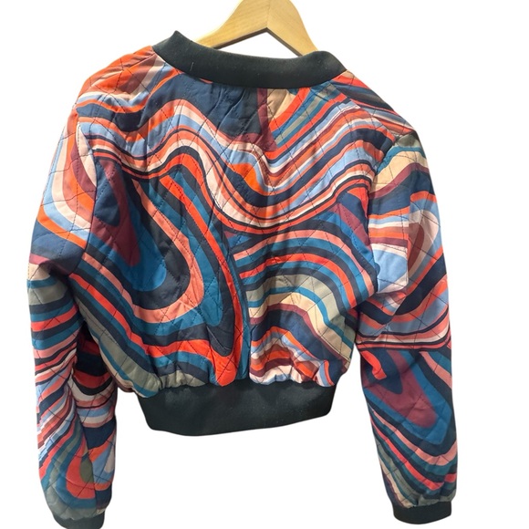 Colorful Wave Pattern Bomber Jacket - Picture 3 of 5